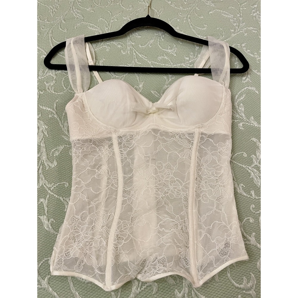 Vera Wang Bustier Womens 4 White Lace Mesh Boned Corset Bridal Lingerie